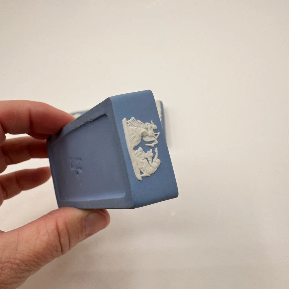 Wedgwood Blue Jasperware Rectangular Trinket Box Neoclassical Made in England